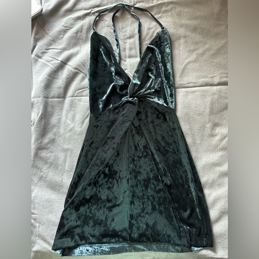 Emerald green velvet dress